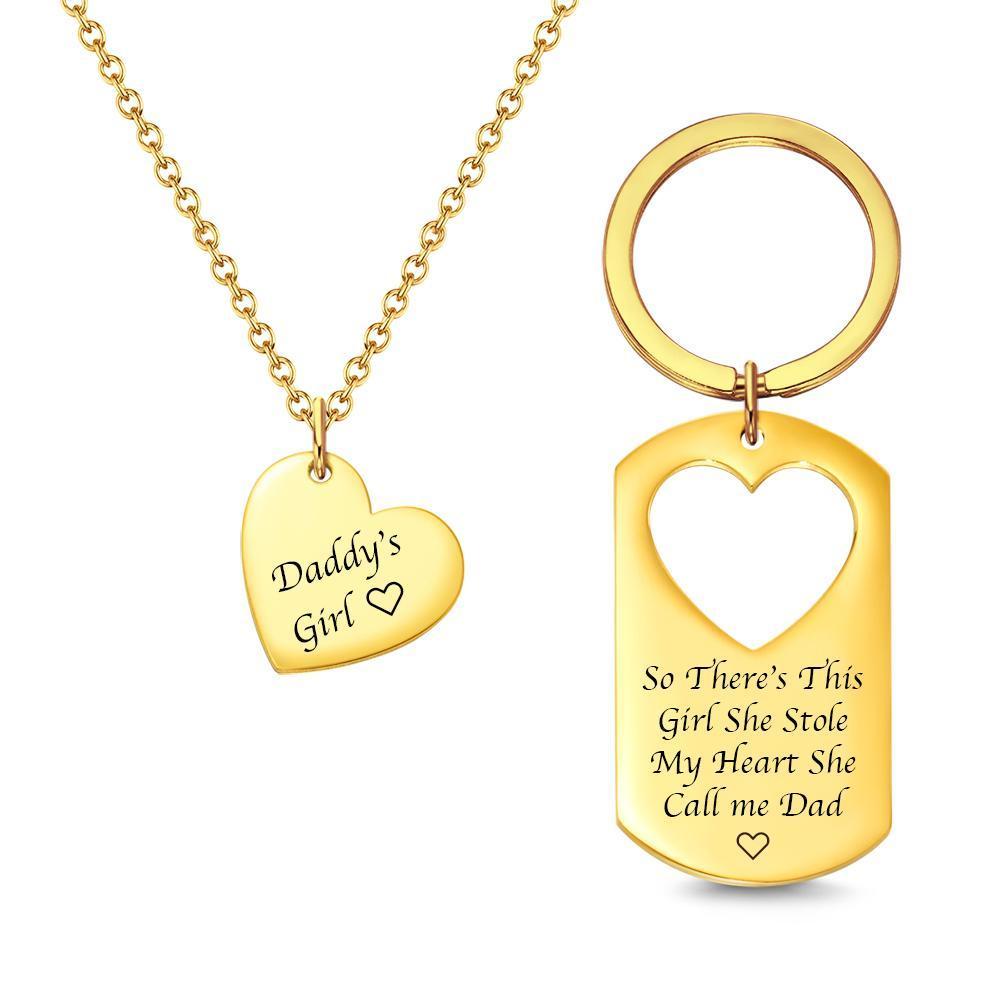 Personalised Matching Keychain For Dad Girl Necklace Set Engraved Jewelry