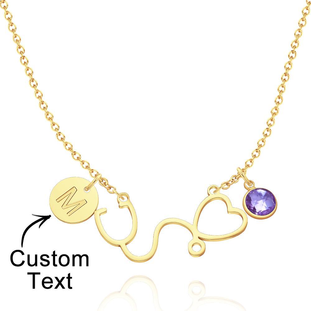 Custom Birthstone Necklace Alphabet Necklace Stethoscope Heart Gifts - soufeeluk