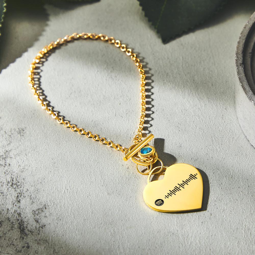 Custom Spotify Code Heart Bracelet with Birthstone Creative Gift for Women - soufeeluk
