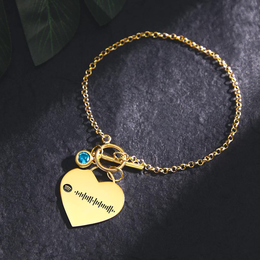 Custom Spotify Code Heart Bracelet with Birthstone Creative Gift for Women - soufeeluk