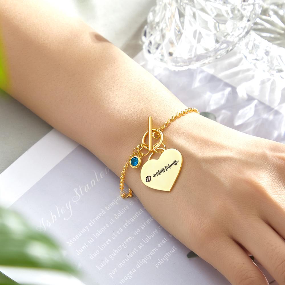 Custom Spotify Code Heart Bracelet with Birthstone Creative Gift for Women - soufeeluk