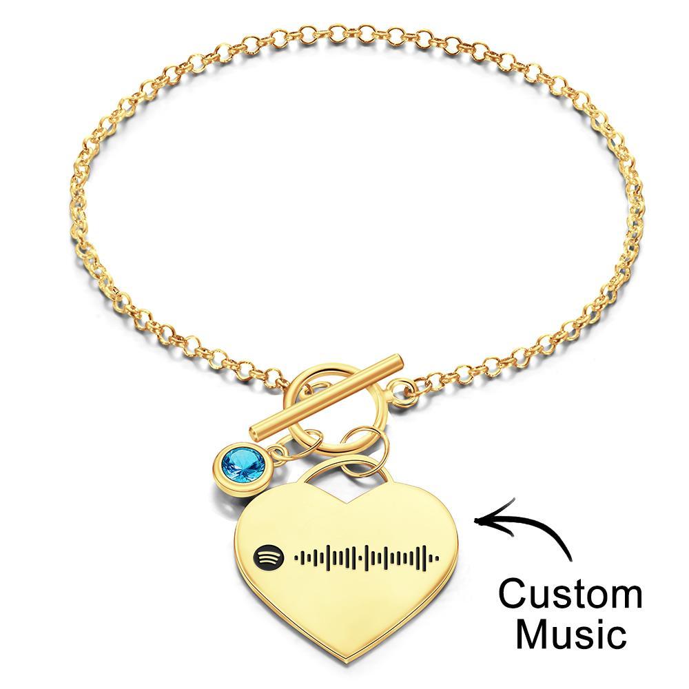 Custom Spotify Code Heart Bracelet with Birthstone Creative Gift for Women - soufeeluk