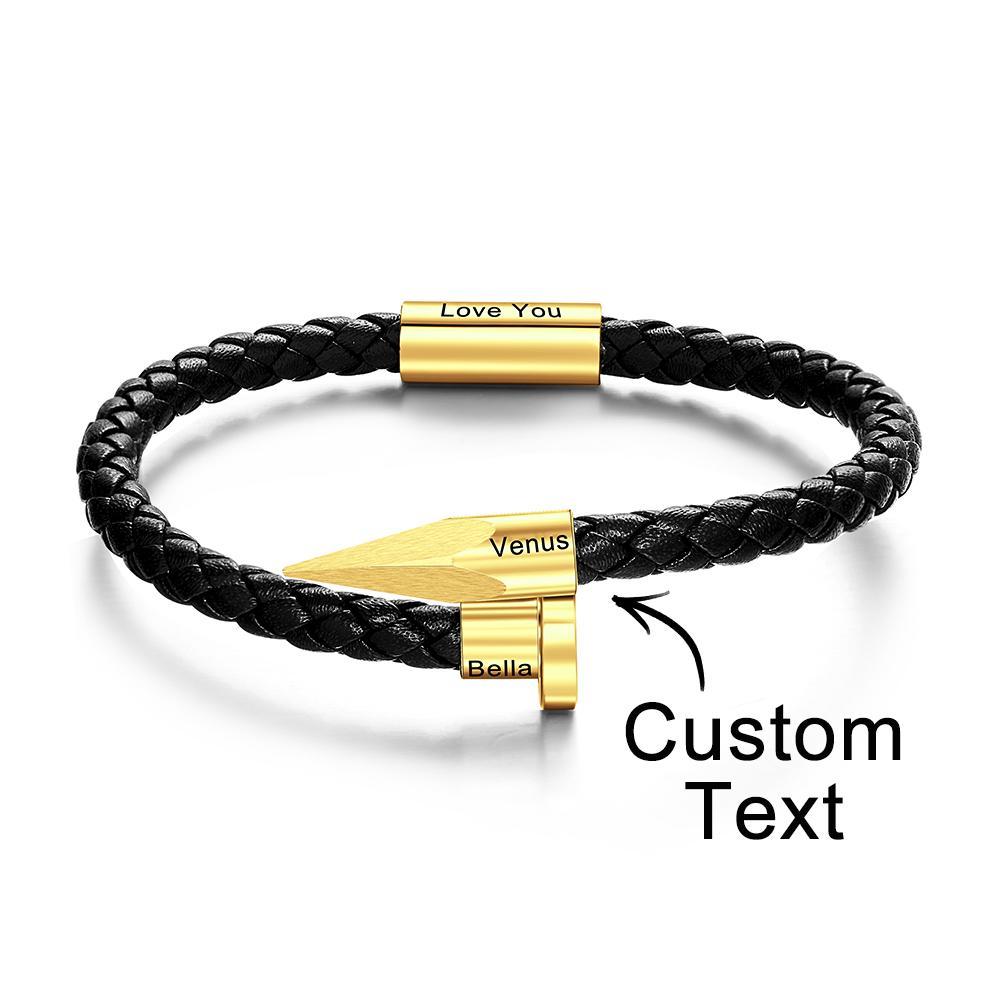 Engraved Leather Nail Bracelet Personalised Vintage Rope Bracelet Gifts For Him - soufeeluk