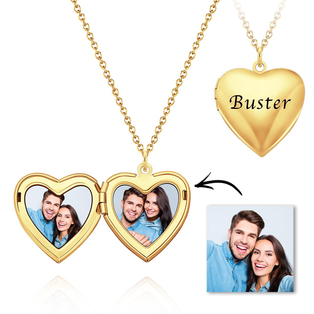 Custom Photo Engraved Necklace Heart-shaped Locket Necklace Creative Gift - soufeeluk
