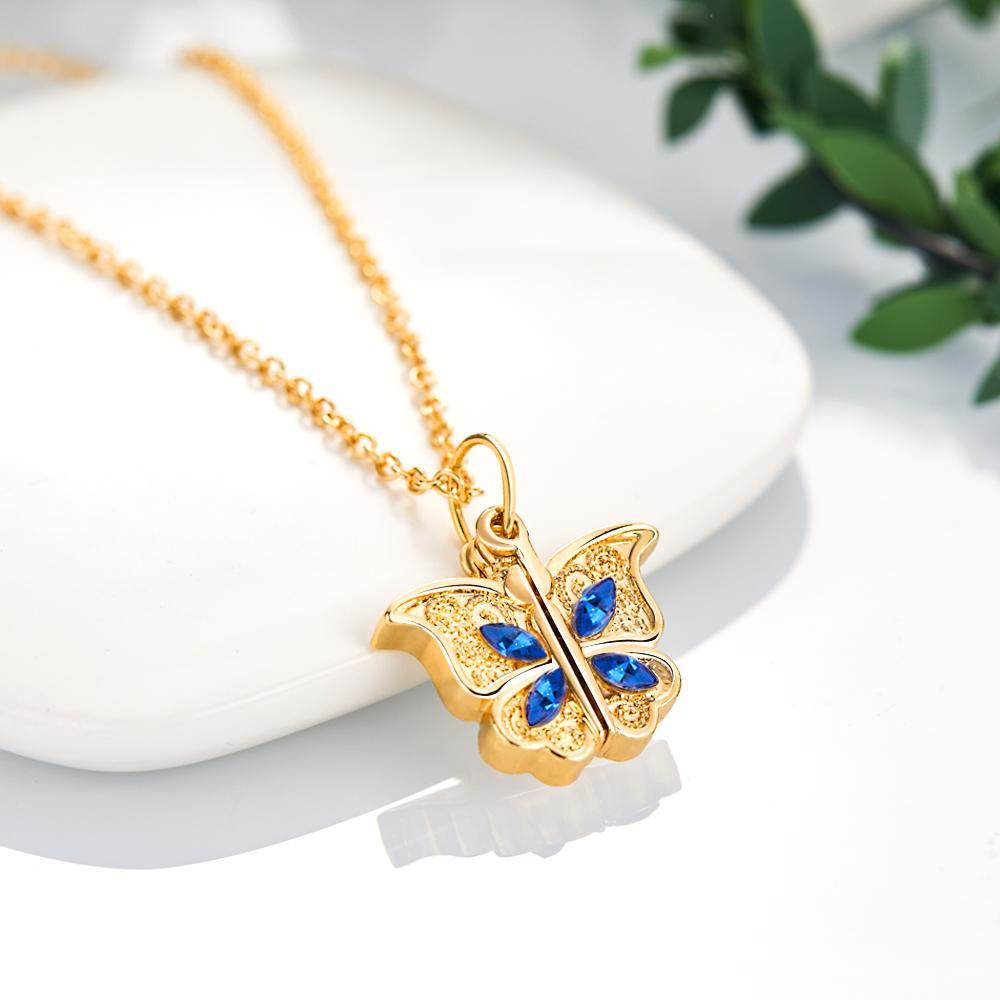 Custom Photo Necklace Butterfly Pendant Locket Necklace Gift for Women - soufeeluk