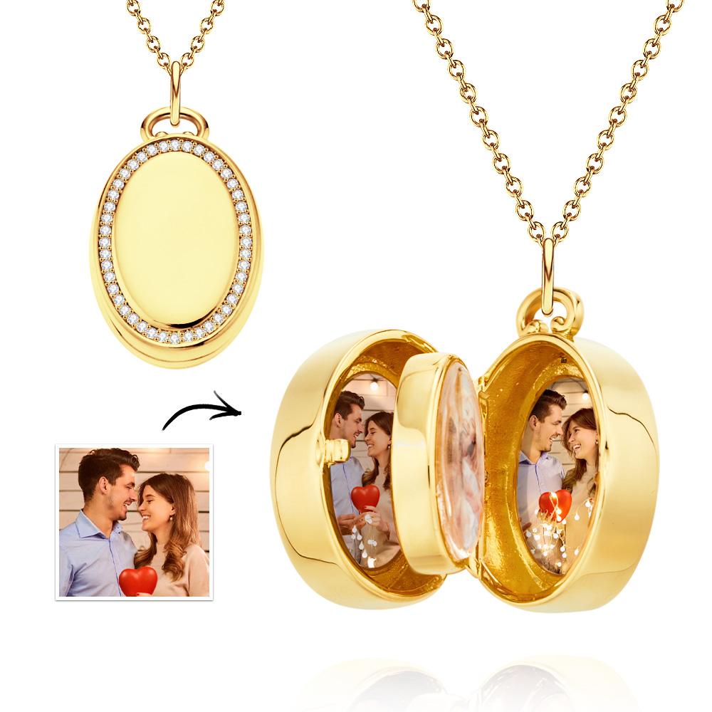 Oval Locket Photo Necklace Personalized Retro Memorial Picture Pendant Gift For Her - soufeeluk