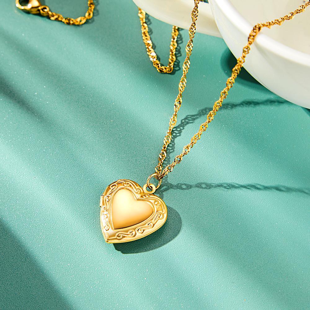 Gold Vintage Heart Locket Necklace Personalised Gift for Best Friend Sibling Christmas Gift - soufeeluk