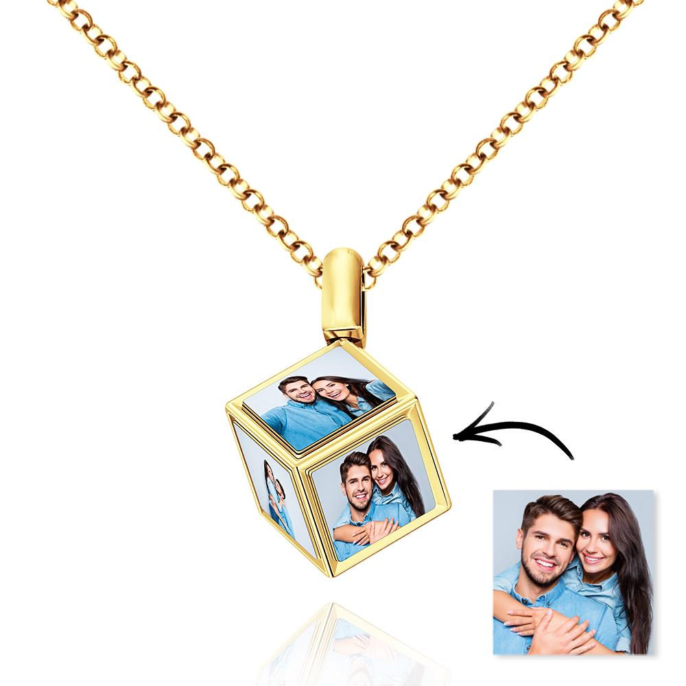 Cube Photo Sublimation Necklace with Custom Design Memorial Gifts for Couple - soufeeluk