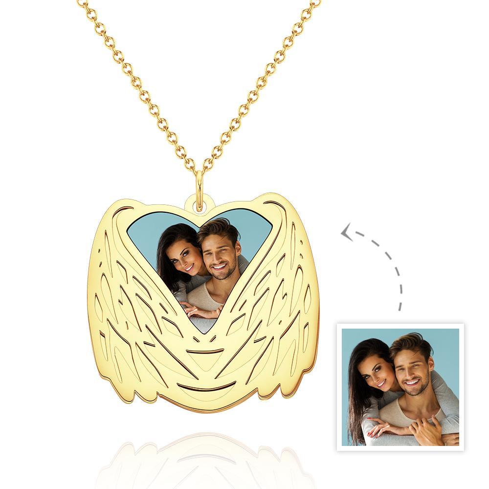 Custom Photo Necklace Angel Wings Pendant Necklace Gift for Women - soufeeluk