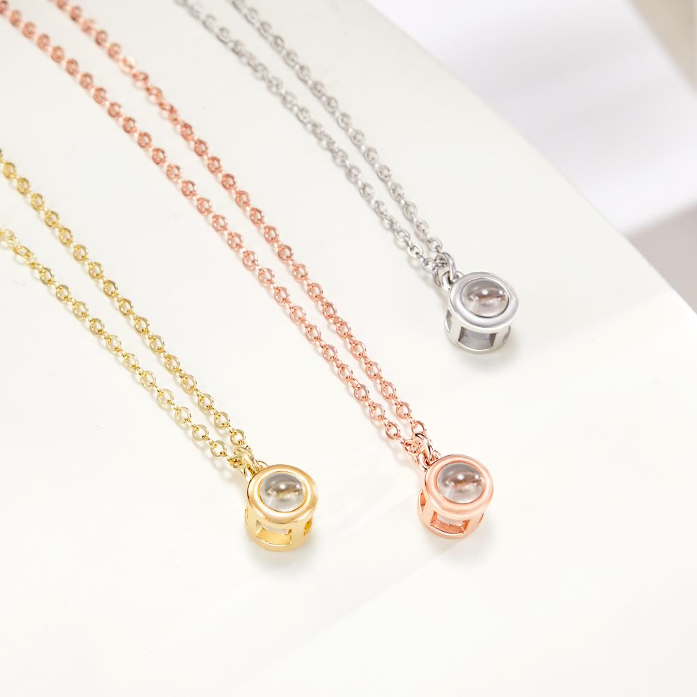 Circle Pendant Personalised Photo Projection Necklace Custom Cute Jewelry Anniversary Gifts - soufeeluk