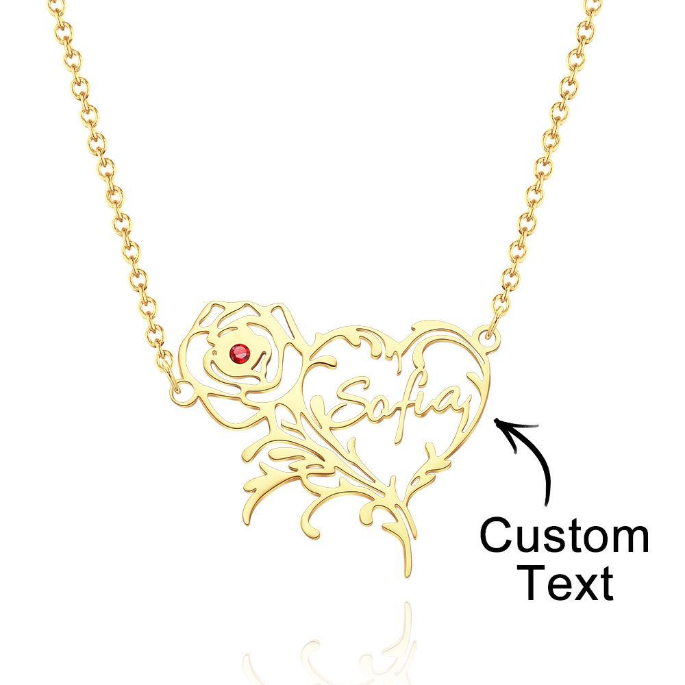 Custom Name Birthstone Necklace Rose Heart Shape Exquisite Gifts - soufeeluk
