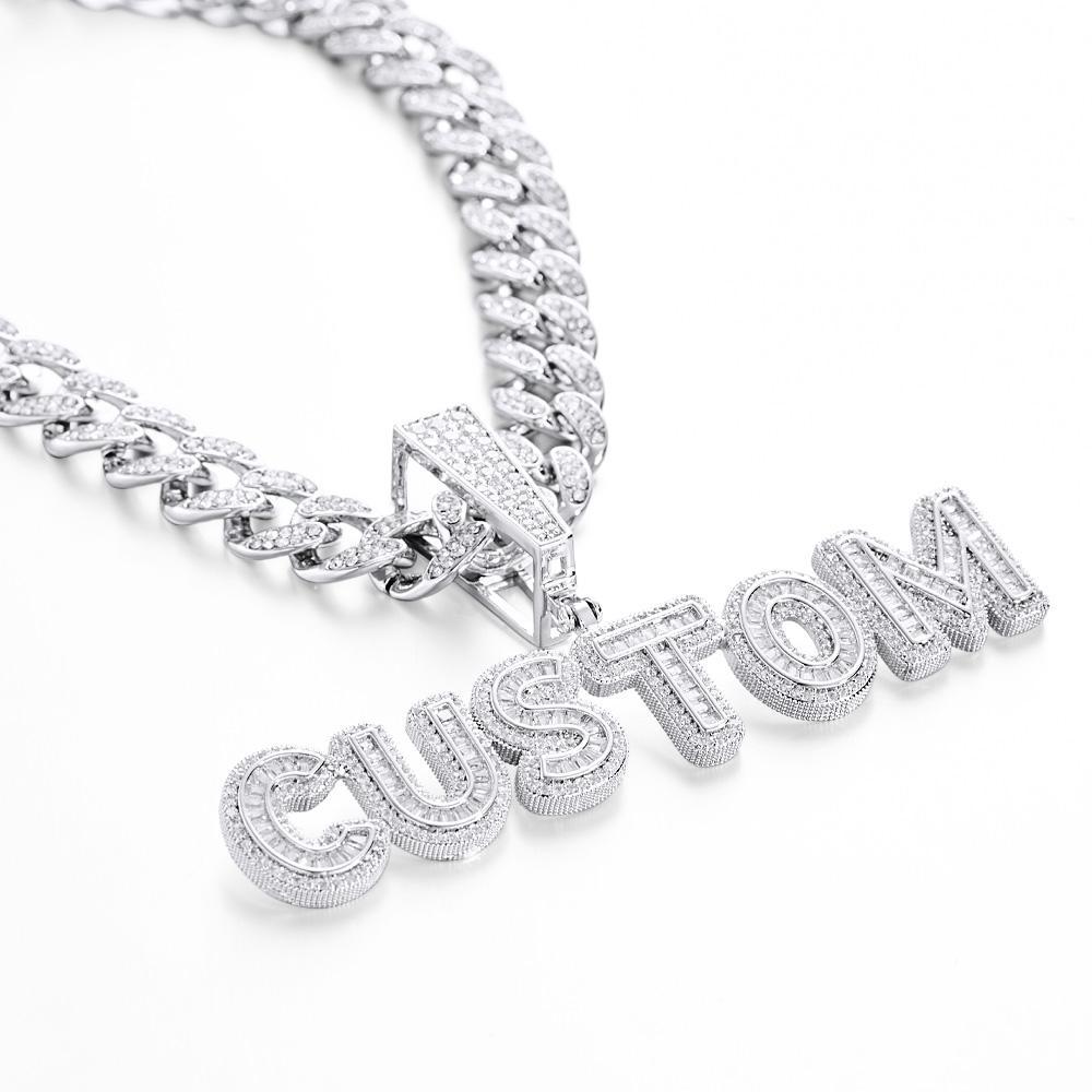 Custom Letter Men's Pendant Necklace with Bling Cuban Link Chain Jewellery Gift - soufeeluk
