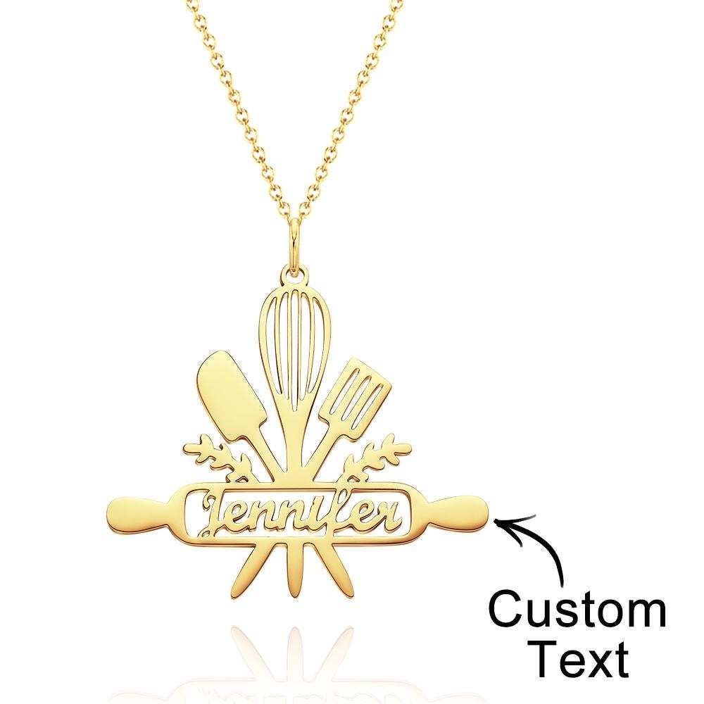 Custom Engraved Cooking Name Pendant Necklace Gift for Her - soufeeluk
