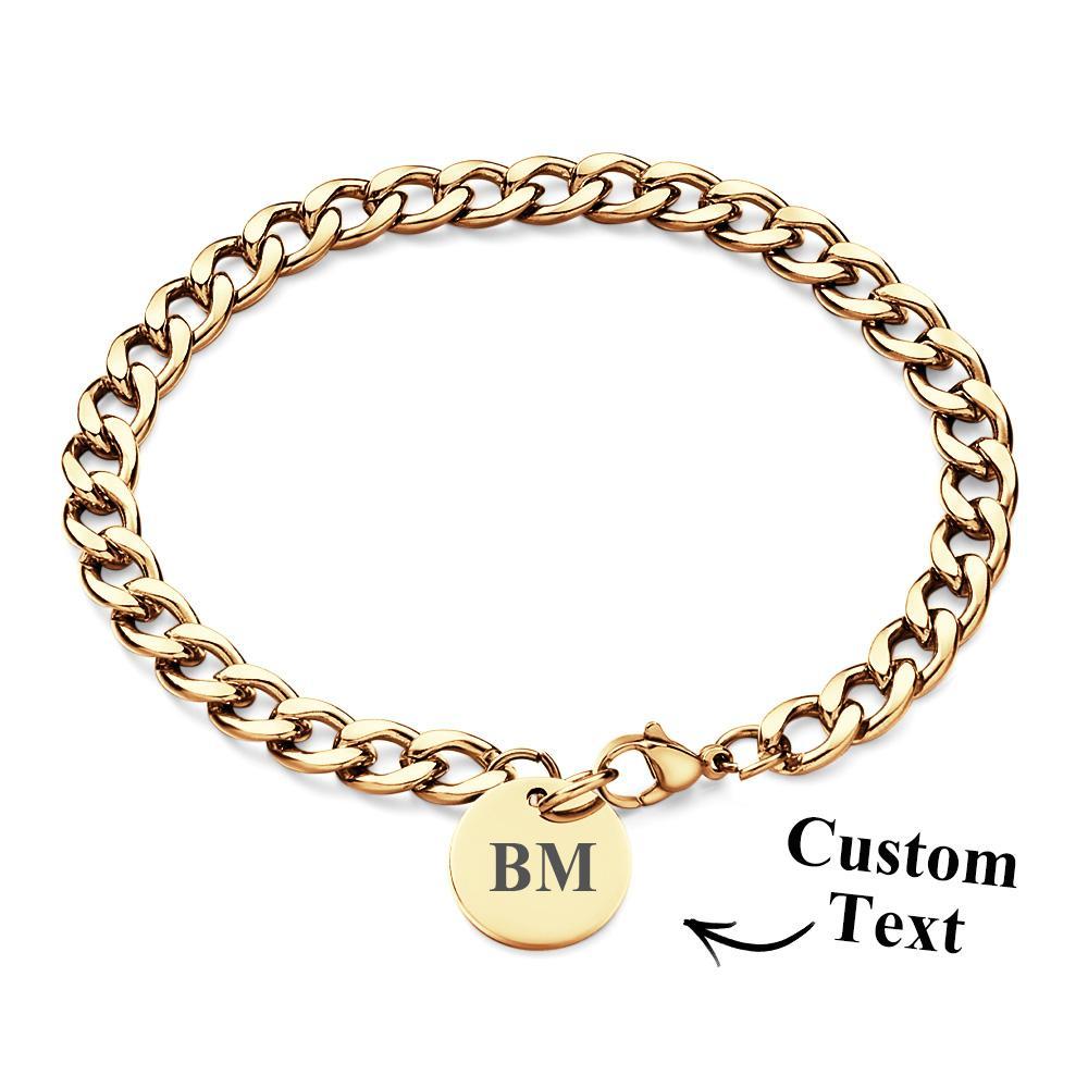 Engraved Initials Thick Cuban Chain Link Bracelet Stainless Steel Bracelet for Men - soufeeluk