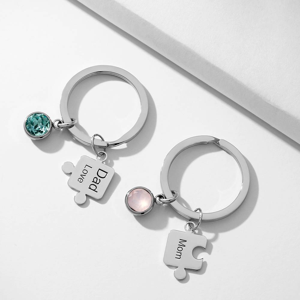 Engraved Birthstone Couple's Puzzle Key Chain Set