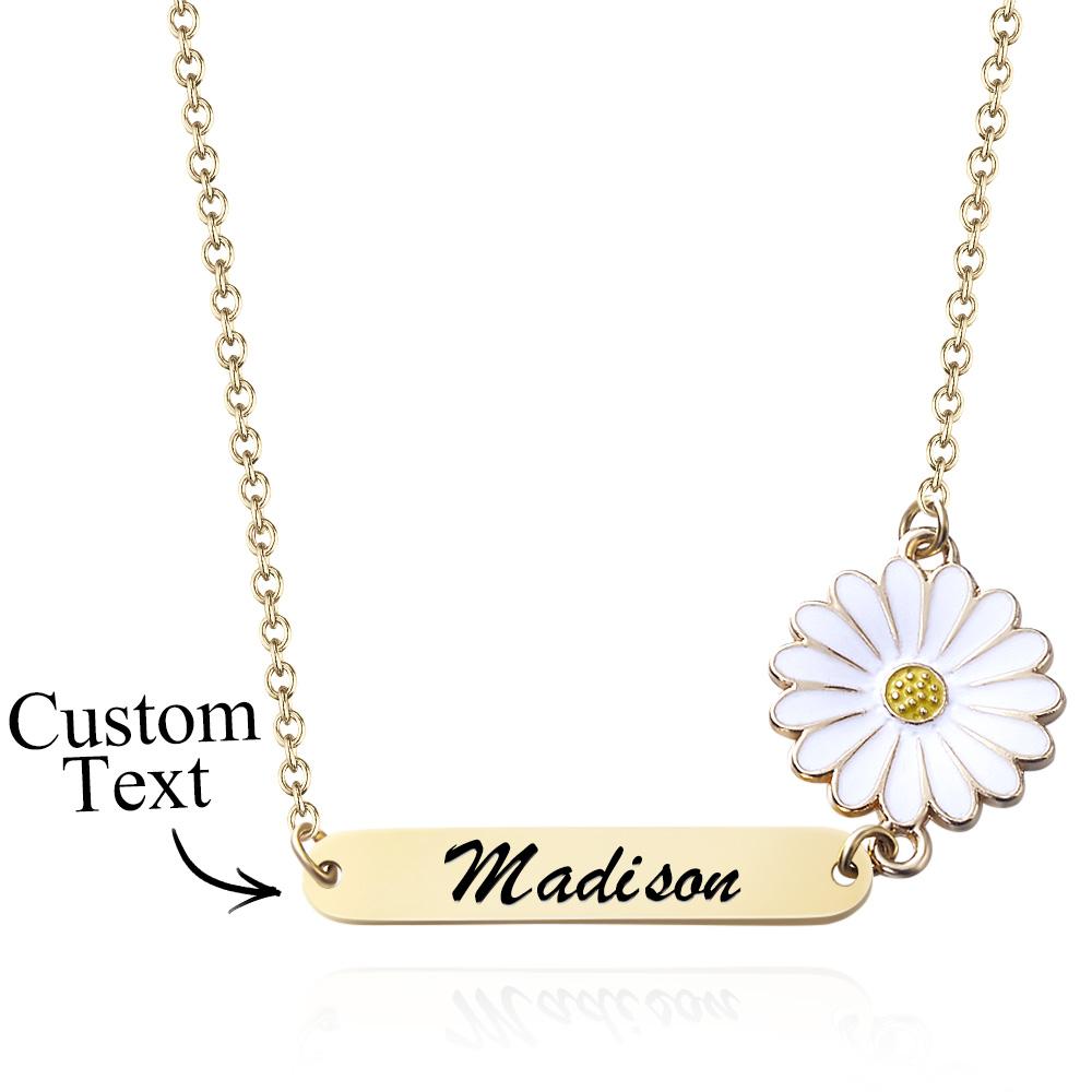 Personalized Name Daisy Necklace Gold Nameplate Charm Unique Gift for Her - soufeeluk