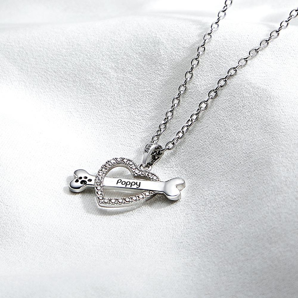 Personalized Bone Necklace With Text Fashion Heart-Shaped Rhinestone Pendant Gift For Her - soufeeluk