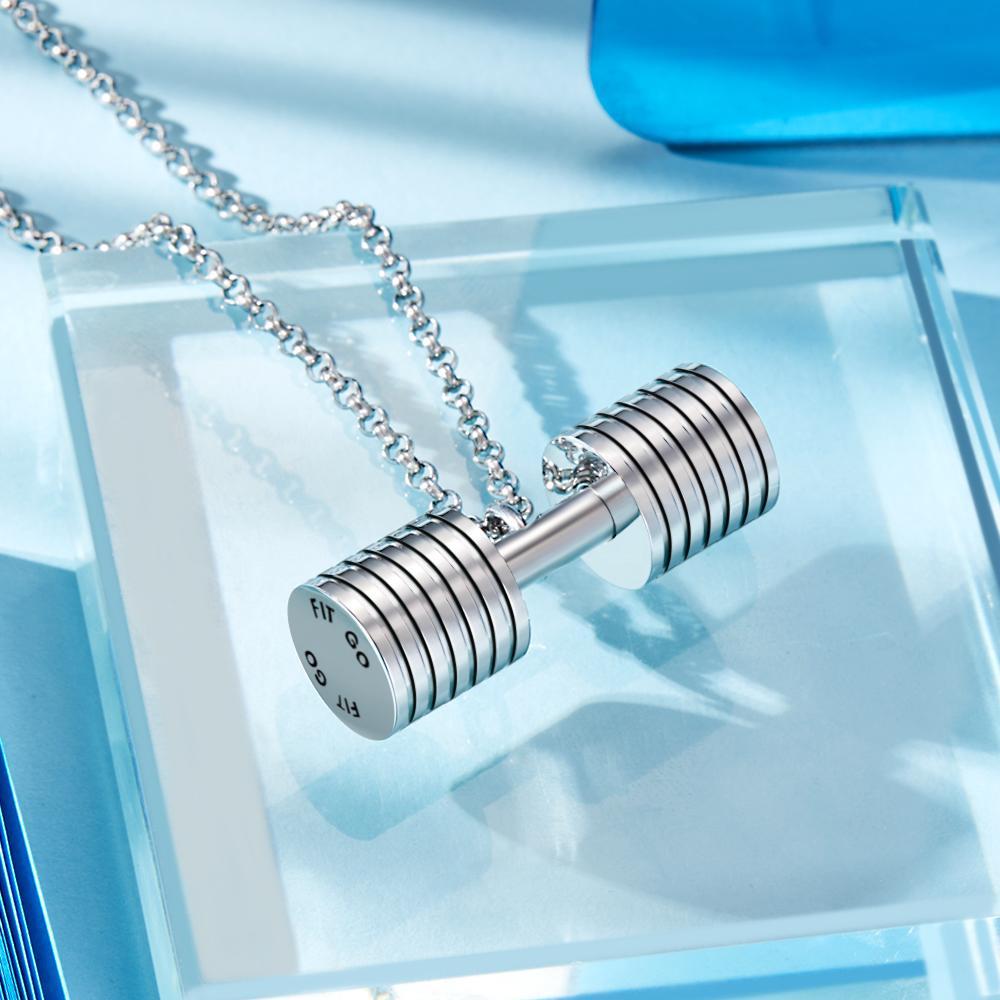 Engraved Weightlifting Small Barbell Necklace Hip Hop Fitness Lifting Necklace for Men Women - soufeeluk