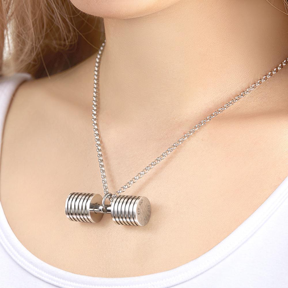 Engraved Weightlifting Small Barbell Necklace Hip Hop Fitness Lifting Necklace for Men Women - soufeeluk