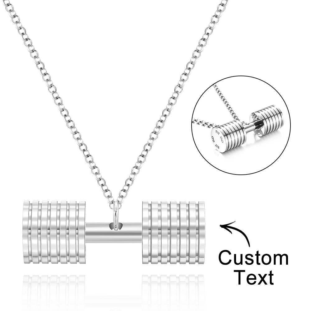 Engraved Weightlifting Small Barbell Necklace Hip Hop Fitness Lifting Necklace for Men Women - soufeeluk