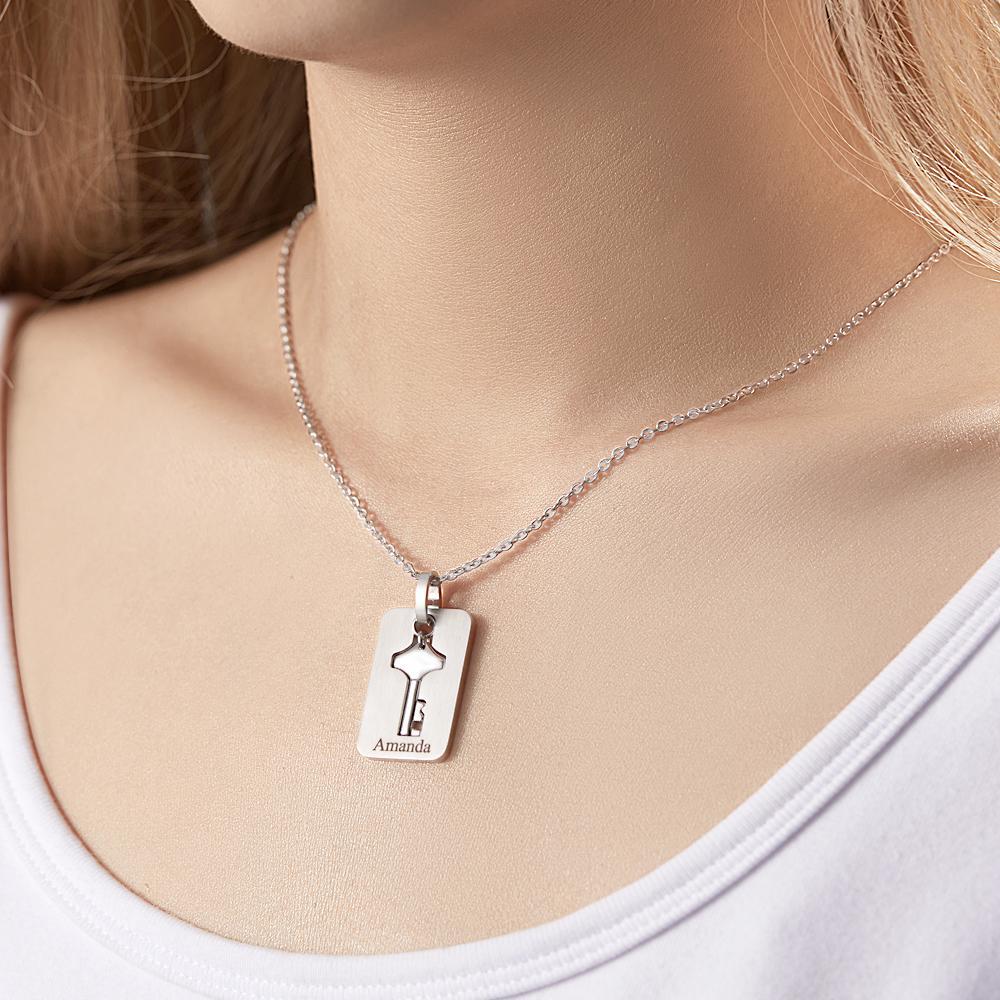 Custom Engraved Concentric Lock Bracelet Key Necklace Couple Gifts - soufeeluk