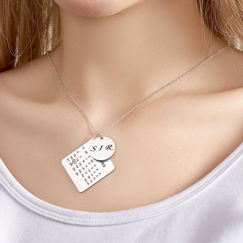Custom Engraved Necklace Custom Date Calendar Commemorative Gifts - soufeeluk