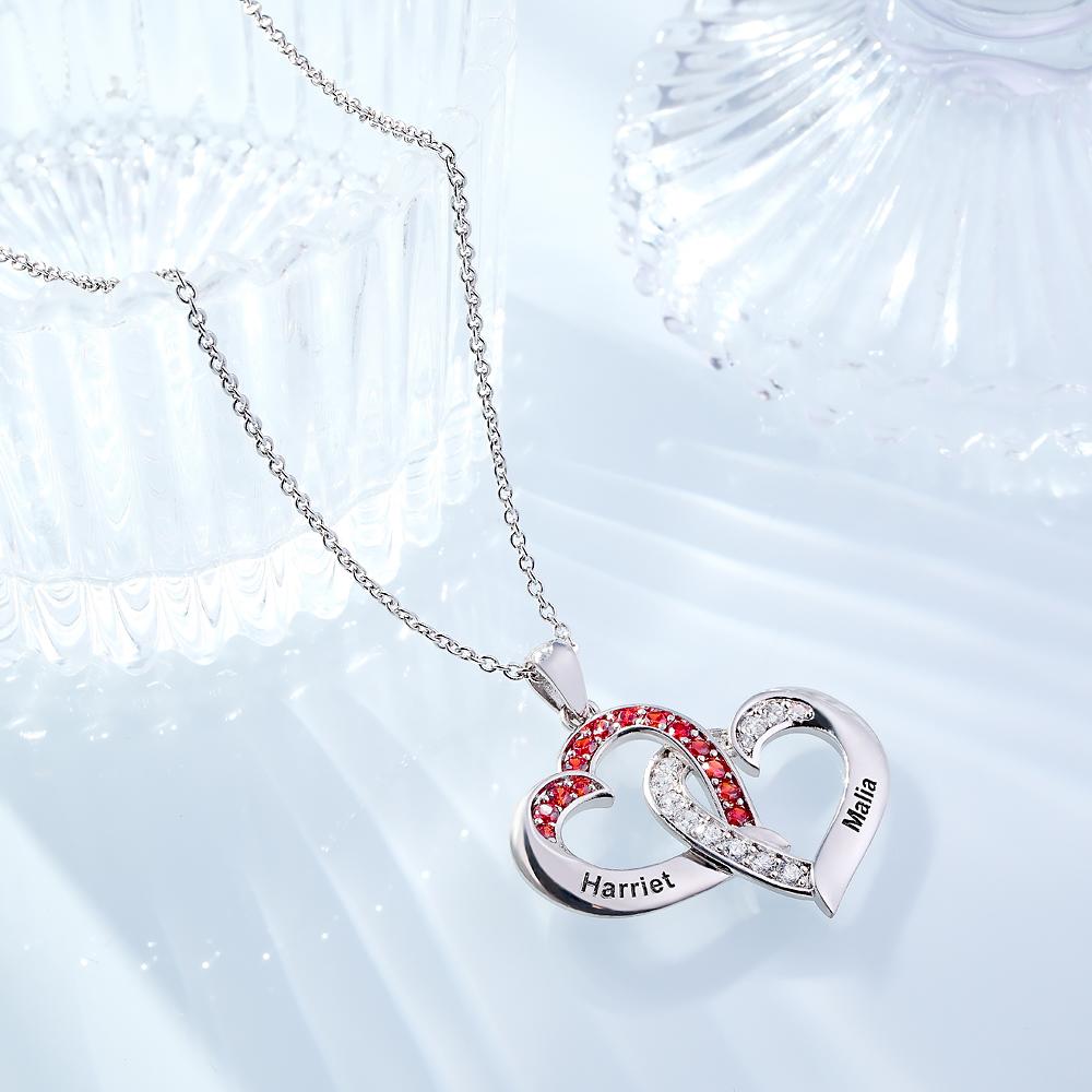 Custom Engraved Necklace Interlocked Heart Design Gifts - soufeeluk