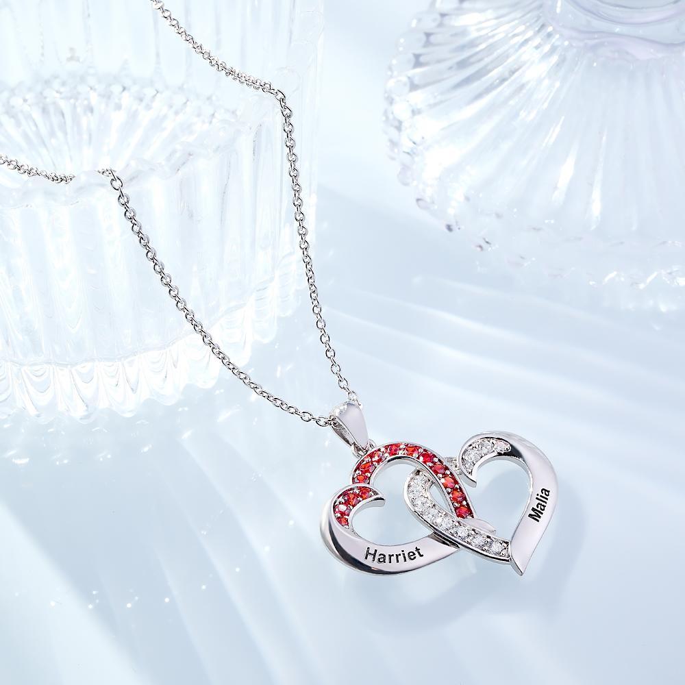 Custom Engraved Necklace Interlocked Heart Design Gifts - soufeeluk