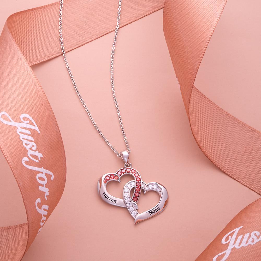 Custom Engraved Necklace Interlocked Heart Design Gifts - soufeeluk