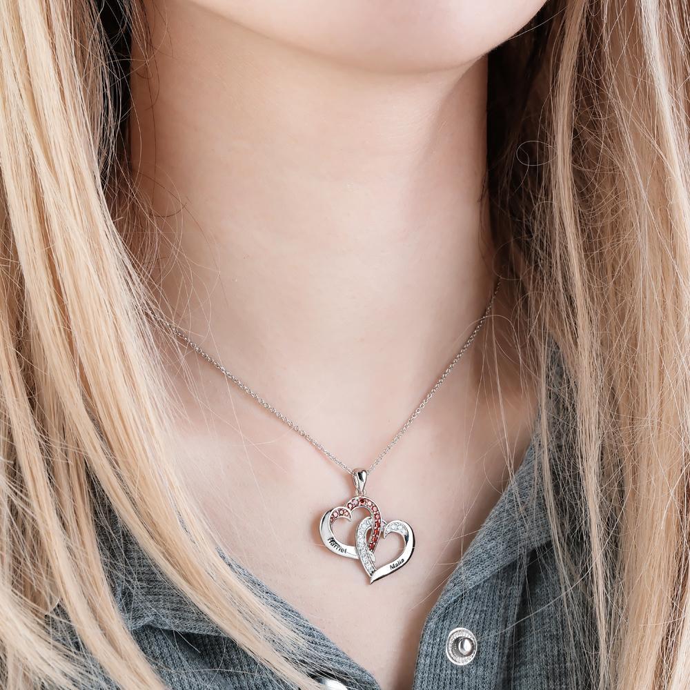Custom Engraved Necklace Interlocked Heart Design Gifts - soufeeluk