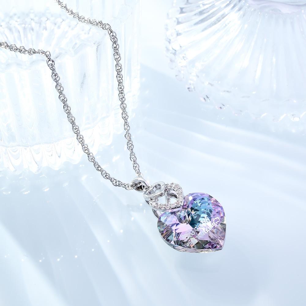 Custom Engraved Necklace Heart Colorful Light Crystal Delicate Gifts - soufeeluk