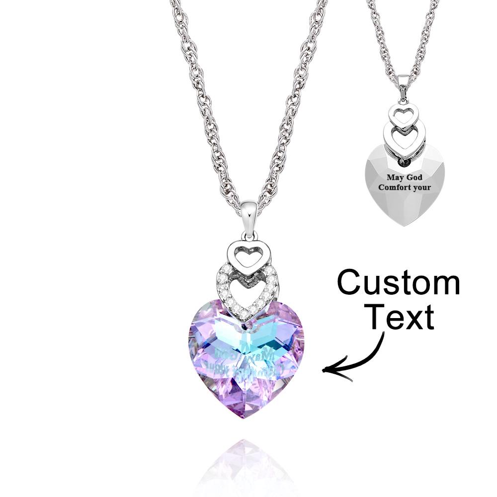 Custom Engraved Necklace Heart Colorful Light Crystal Delicate Gifts - soufeeluk