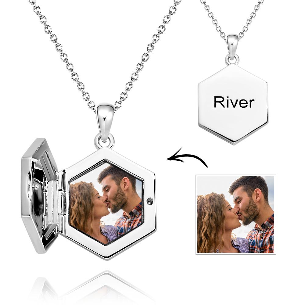 Custom Photo Engraved Necklace Hexagon Unique Gifts for Couple - soufeeluk