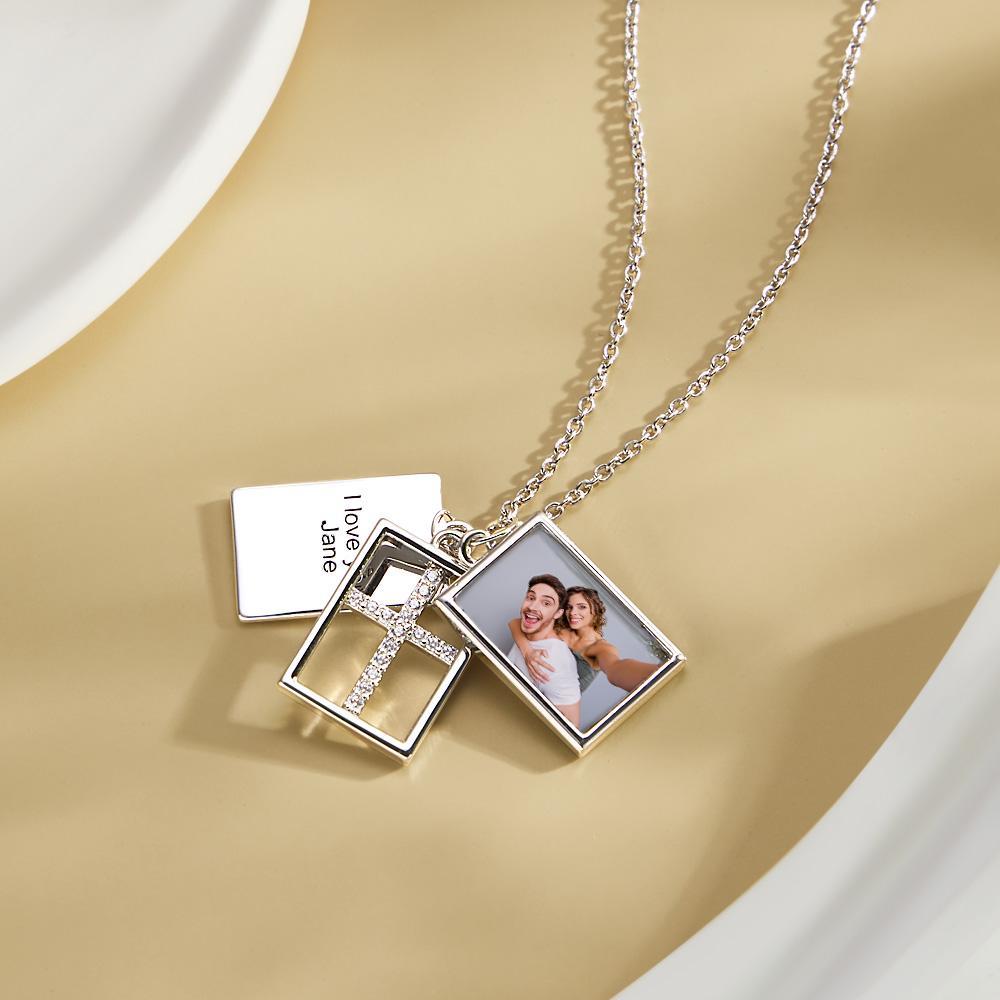 Custom Photo Engraved Necklace Multi-layer Creative Cross Gifts - soufeeluk
