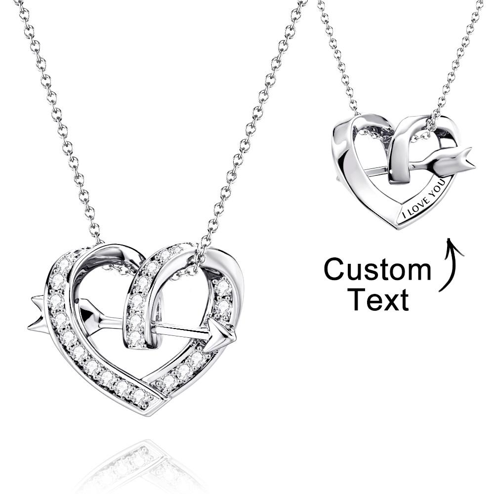 Arrow of Love Engraved Necklace Personalized Diamond Heart Pendant Gift for Her - soufeeluk
