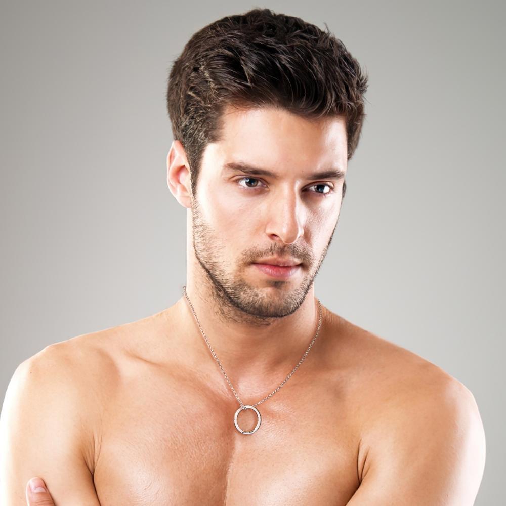 Personalised Leather Chain Necklace with Stainless Steel Circle Pendant - soufeeluk
