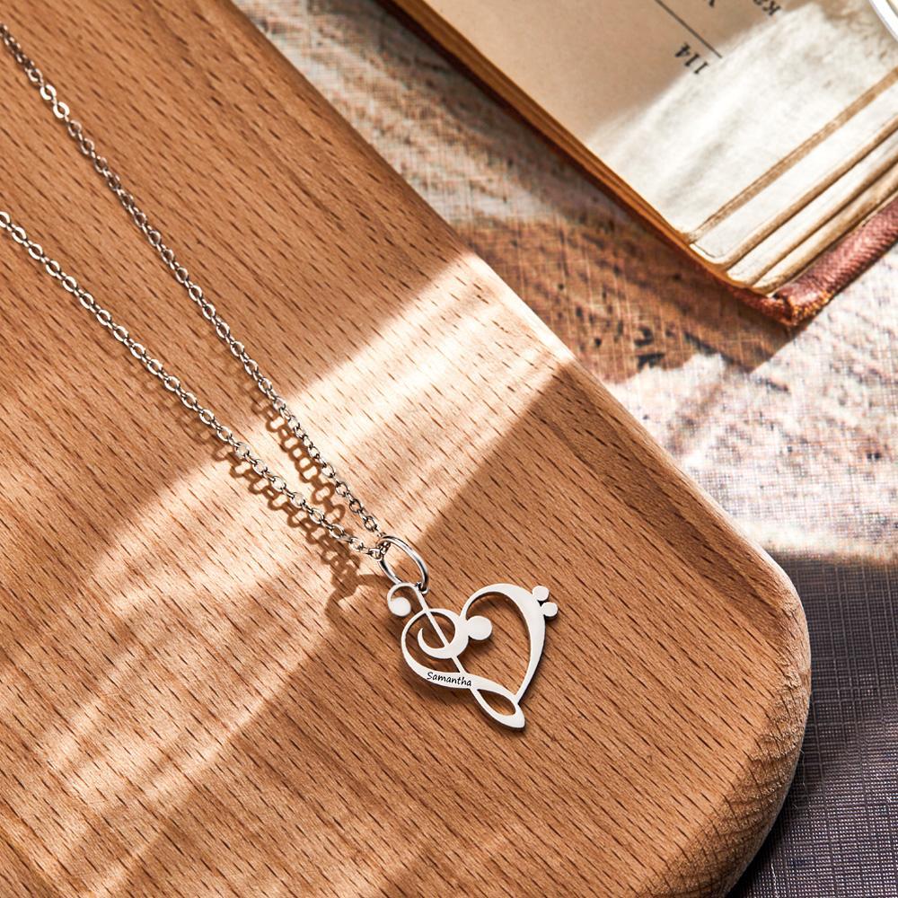 Personalized Treble Clef Bass Clef  Music Teacher Gift Engraved Necklace Music Note Appreciation Jewelry for Piano Teacher - soufeeluk