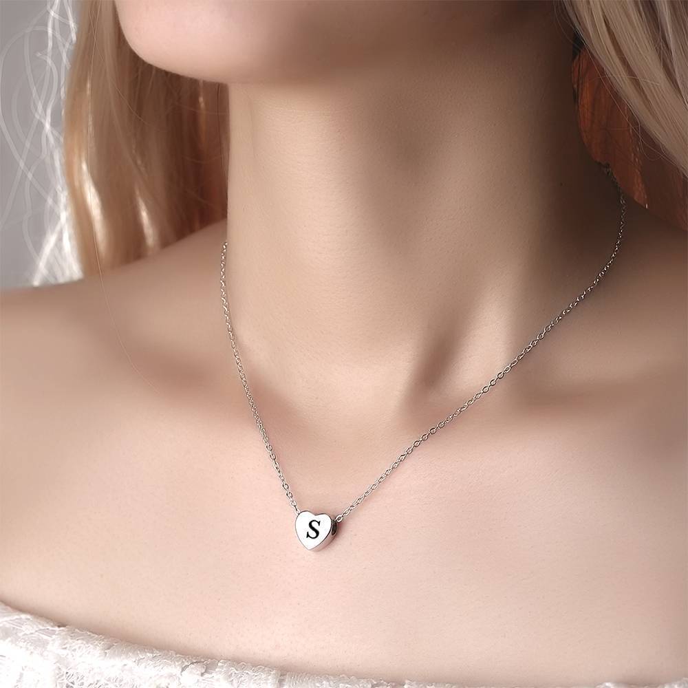 Engraved Heart Initial Necklace Platinum Plated