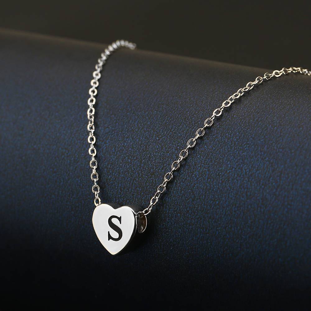 Engraved Heart Initial Necklace Platinum Plated