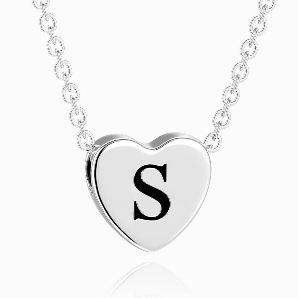 Engraved Heart Initial Necklace Platinum Plated
