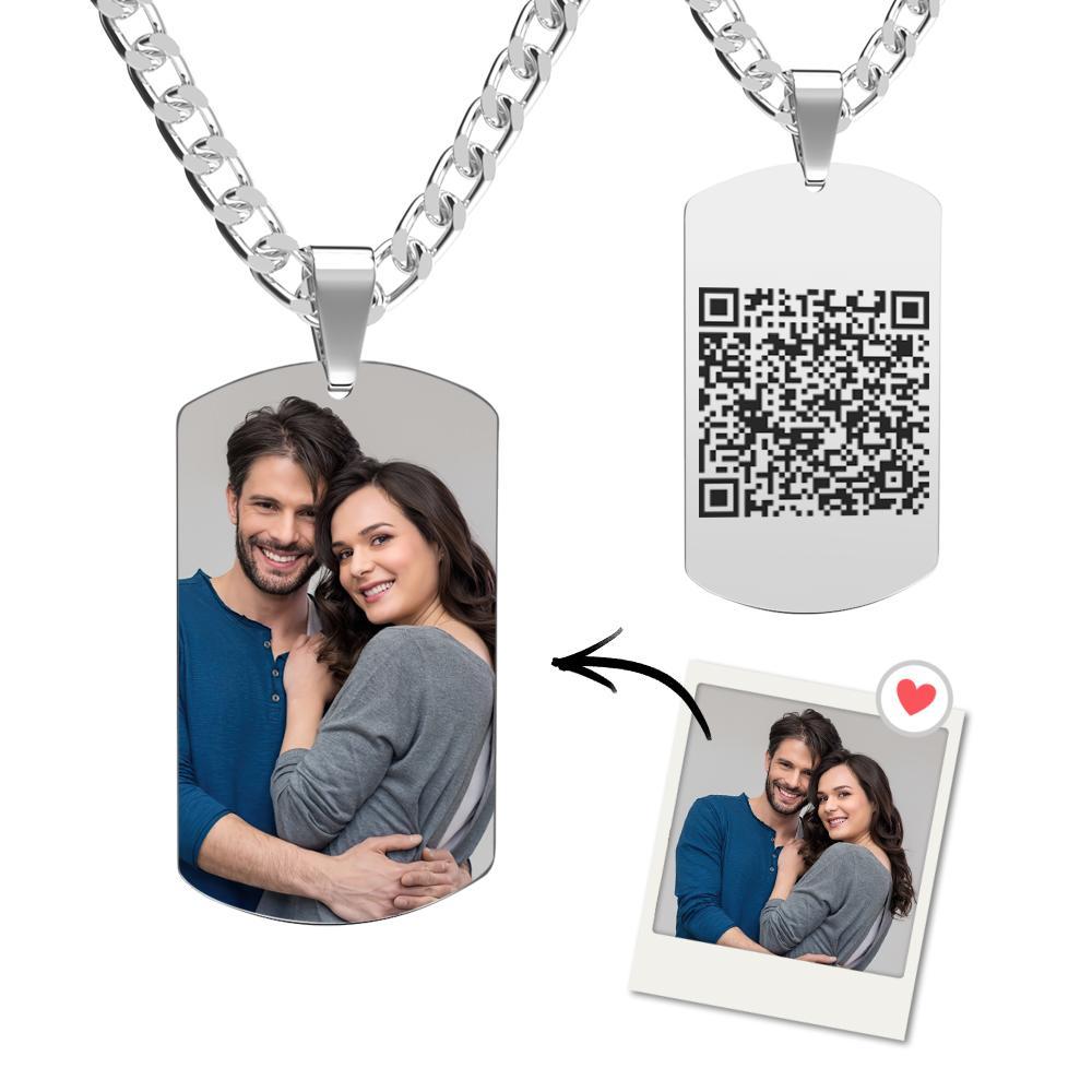 Custom QR Code Necklace Tag Engraved Necklace Gifts for Him - soufeeluk