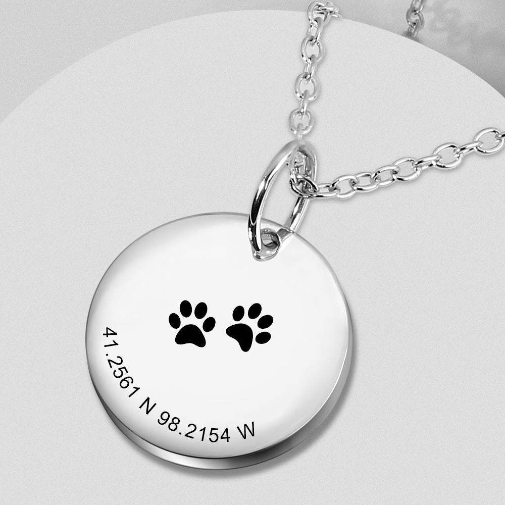 Custom Latitude And Longitude Necklace Coin Necklace With Pet Footprints - soufeeluk