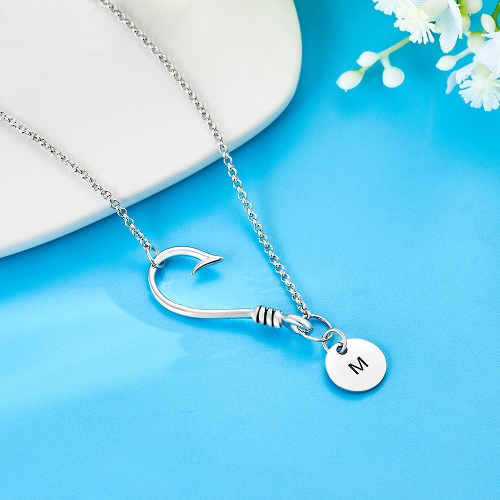 Custom Engraved Necklace Creative Fish Hook Simple Gifts