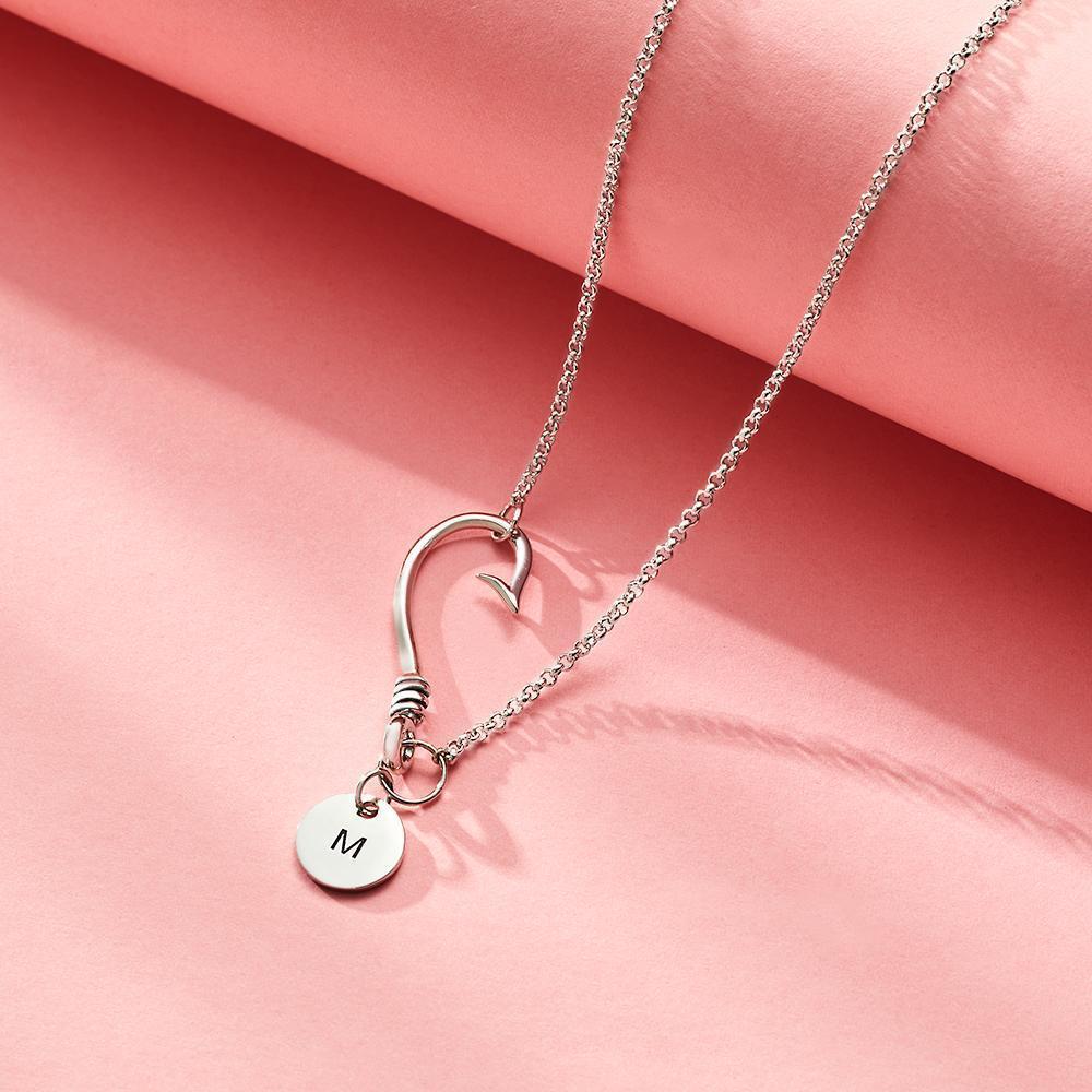 Custom Engraved Necklace Creative Fish Hook Simple Gifts