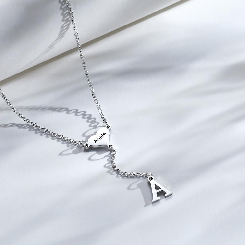 Custom Engraved Necklace Heart Letter Necklace Simple Letter Necklace Gift for Her - soufeeluk