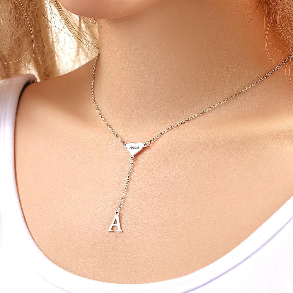 Custom Engraved Necklace Heart Letter Necklace Simple Letter Necklace Gift for Her - soufeeluk