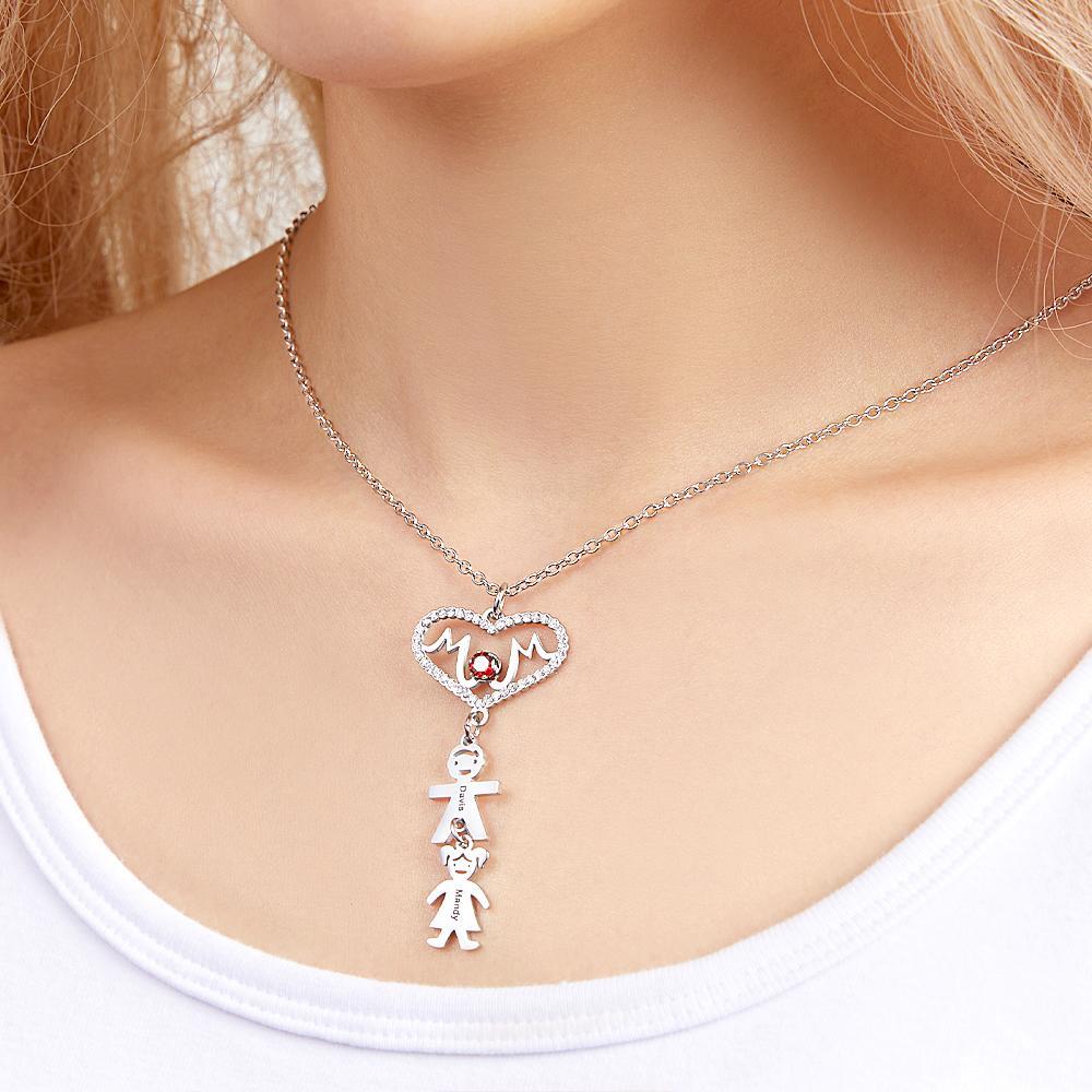 Custom Engraved Necklace Heart Shaped Mother with Child necklace Gift for Mom - soufeeluk