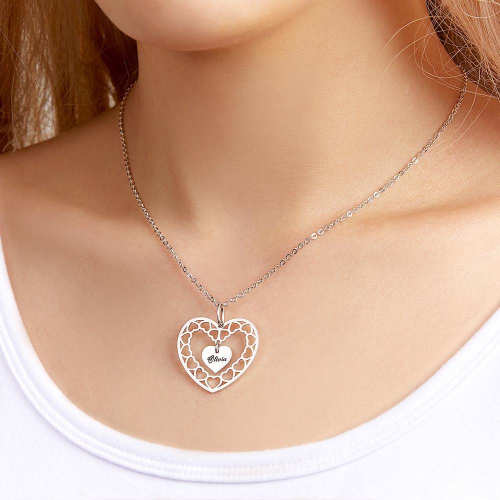 Custom Engraved Necklace Heart Necklace Gift for Her - soufeeluk