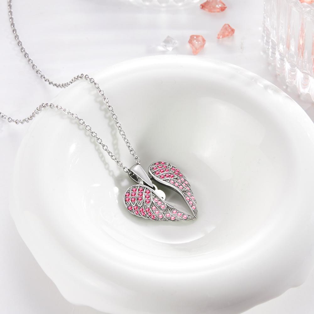 Custom Engraved Necklace Wing Heart-shaped Wings Pendant Necklace Gift for Women - soufeeluk