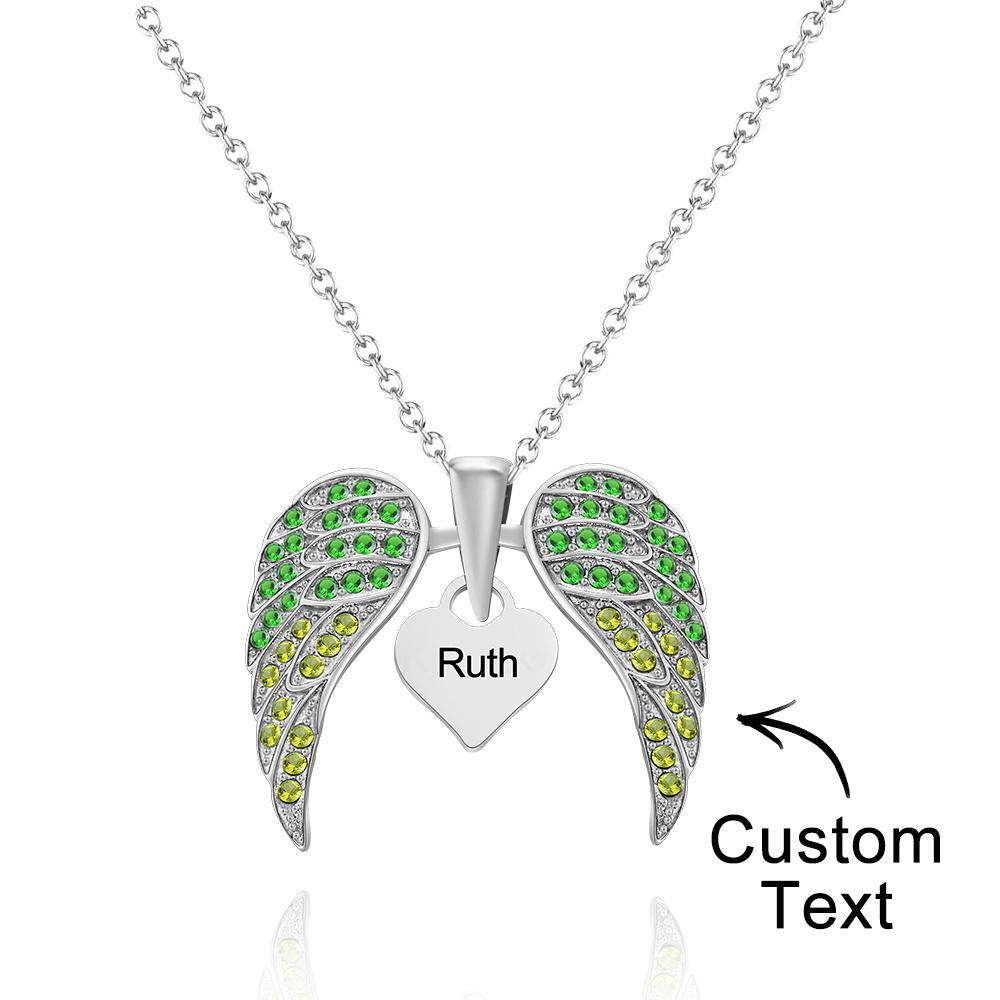 Custom Engraved Necklace Wing Heart-shaped Wings Pendant Necklace Gift for Women - soufeeluk